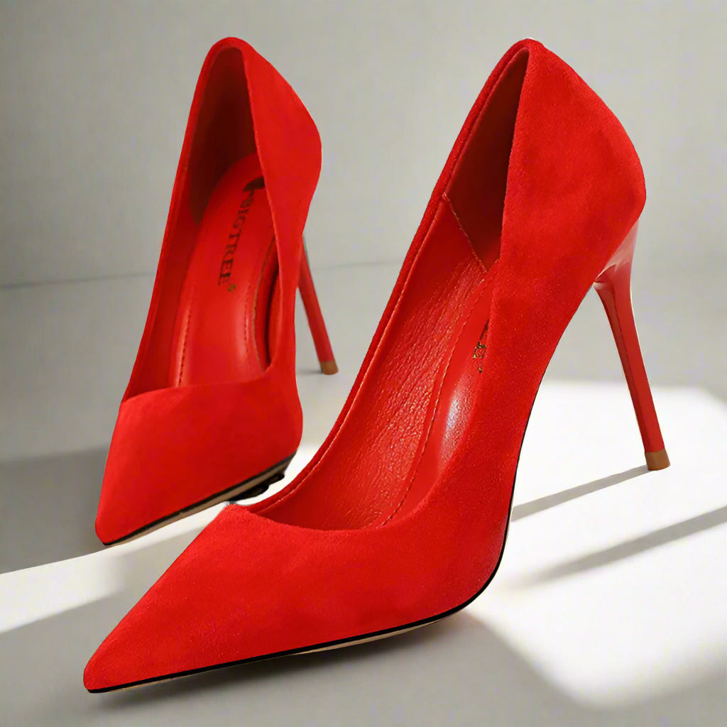 red Pointed-Toe Stiletto Pumps high heels