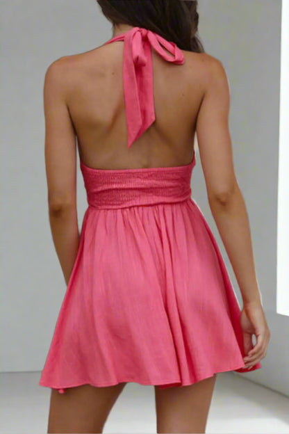 strawberry halter dress with a tie back 