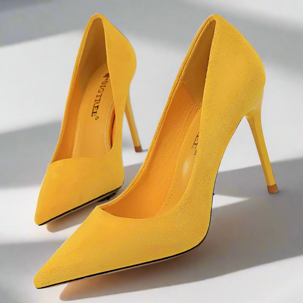 yellow Pointed-Toe Stiletto Pumps high heels